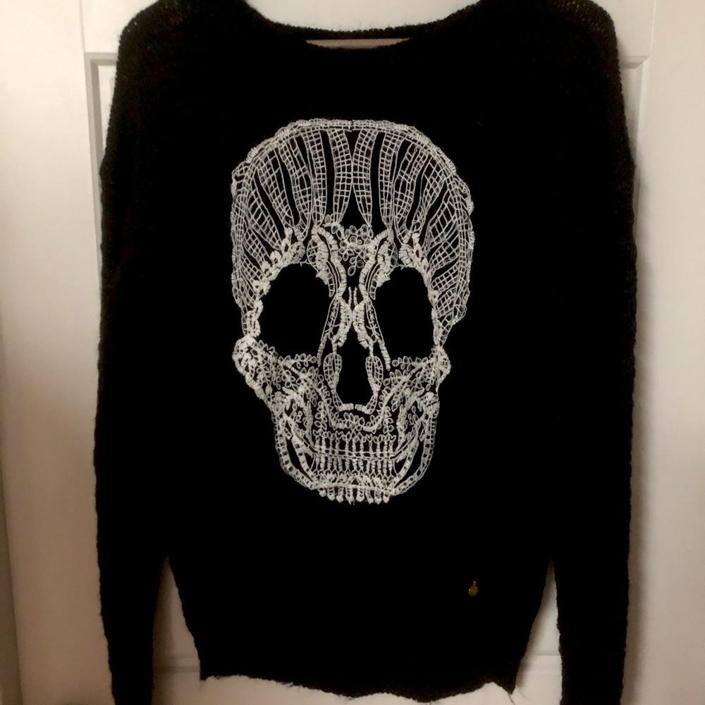 Twik - Embroidered skull loose knit black sweater